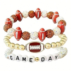 Bracelets élastiques unisexes en argile Heishi, faits à la main, vintage, perlés, plaqués or 18 carats, empilables, pour le jour du match de football ou de baseball, sportifs - Product Image 3