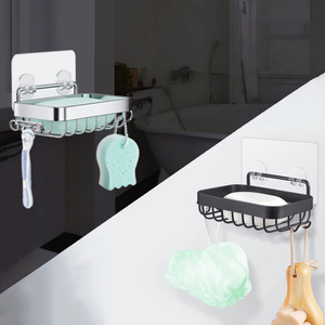 Support mural en acier inoxydable sans perçage pour savon de salle de bain, installation sans trace <span class=keywords><strong>avec</strong></span> grille de drainage et crochet pour éponge loofah - Product Image 2