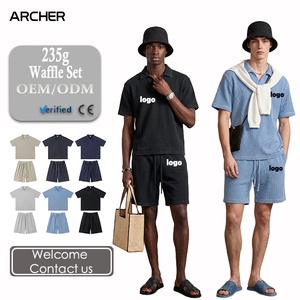 <span class=keywords><strong>Camiseta</strong></span> de Manga Corta con Hombros Caídos, Estilo Vintage Americano 2026, Tejido Waffle Lavado, Personalizada OEM, Holgada, Formal, de Poliéster y Algodón, para Hombre - Product Image 1