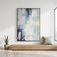 Peinture à l'huile 3D moderne à texture épaisse, peinte à la main, bleu et blanc, abstraite, sur toile, pour décoration murale de salon