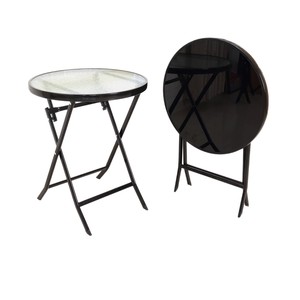 <span class=keywords><strong>Mesa</strong></span> de Comedor <span class=keywords><strong>Redonda</strong></span> Plegable con Estructura Metálica para 4 Personas, Tapa de Vidrio Templado, <span class=keywords><strong>Diseño</strong></span> Minimalista para Muebles de Hogar, Apartamento y Uso en Exteriores - Product Image 2