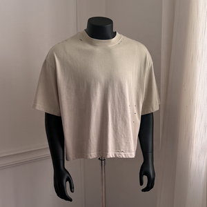 Streetwear Distressted Tshirts Heavyweight Custom <b>Oversized</b> Men's Boxy Cropped Cotton <b>t</b> <b>Shirt</b> for Men Wholesale Hole Blank <b>Plain</b> - Product Image 2