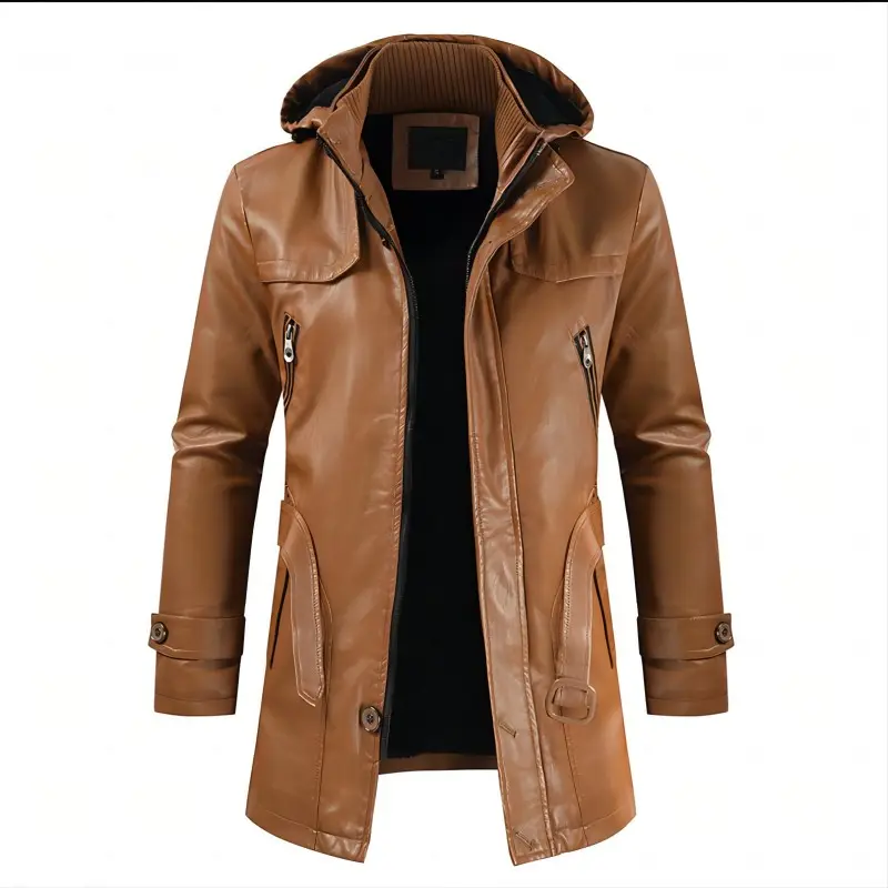 New Mens Jacket Abrigo Hombre Men Plus Size Long Coat Fashion Brown Leather Jackets Men's Coats