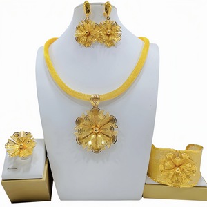 Flower Jewelry <b>Set</b> 24K Gold Plated Necklace Earrings Ring <b>Bracelet</b> Women's Ethnic Party Wear - Product Image 2