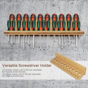 Soporte de pared de madera para destornilladores, organizador de herramientas sin perforaciones con 15 orificios pequeños y 10 grandes para el hogar o taller - Product Image 1