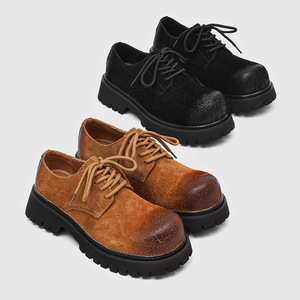 2026 Men's Casual <b>White</b> Work Shoes Vintage Distressed Derby Shoes Chunky Sole Height Increasing <b>Heel</b> Shoes Luxury Designer Shoes - Product Image 1