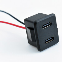Konektor USB-C Ganda Tipe Flush Mount LN-011, Casing Hitam Port Pengisian Daya Tipe-C Ganda Dengan Kabel untuk Daya Otomotif/RV