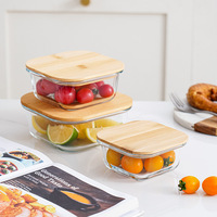 Couvercle en bois de bambou Ensemble de conservation Cadeau Boîte à lunch en verre Four à micro-ondes Bol spécial de conservation Boîte à lunch de qualité alimentaire