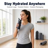 Bouteille d'eau sport isotherme en acier inoxydable 16 oz avec logo personnalisé ZB Wholesale, paille rabattable et poignée pour la gym et les voyages