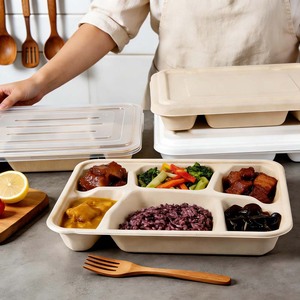 Wholesale <b>Disposable</b> 5 Compartment Sugarcane Bagasse Food Tray Biodegradable Compostable Microwave Safe Eco Friendly Takeaway - Product Image 4