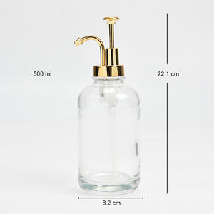 <span class=keywords><strong>Distributeur</strong></span> de <span class=keywords><strong>savon</strong></span> pour les mains en verre épais classique vintage transparent de haute qualité de 500ml avec pompe à lotion en plastique doré rétro - Product Image 3