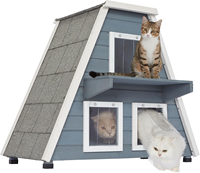 Nichoir triangulaire pour chat en bois de sapin, abri extérieur résistant aux intempéries avec toit en asphalte, plusieurs entrées et pieds surélevés pour utilisation en extérieur