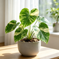Plante d'intérieur décorative de table, Syngonium variegata à feuilles marbrées en forme de cœur, idéale pour le bureau ou les coins intérieurs