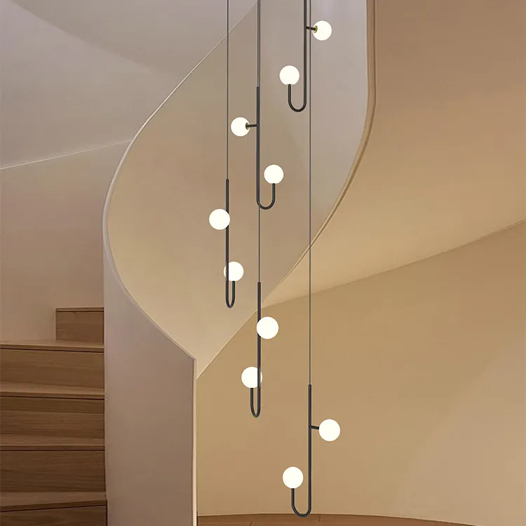 Modern LED Duplex Attic Living Room Chandelier For Apartment Revolving Villa Staircase Living Room Dining Pendant Lighting