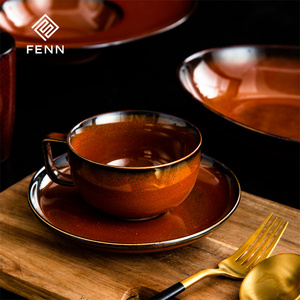 FENN 250ml rustique multicolore glaçure réactive céramique porcelaine café tasses à thé et soucoupes ensembles poterie Vintage pour hôtel - Product Image 6