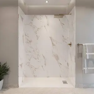 Wiselink painéis de parede para banheiro, painel de chuveiro de mármore culturalizado à prova d' água com banheira de mármore