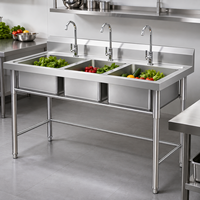Évier en acier inoxydable à trois bacs profonds pour la préparation des aliments en cuisine commerciale, directement du fabricant, pour restaurant
