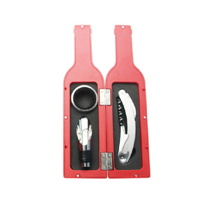Wine Bottle Opener Kit Stainless Steel Red Case With <b>Pourer</b> And Ring For Wine Serving - Product Image 3