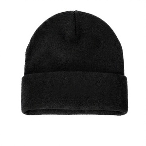 Unisex Black Acrylic Beanie <b>Hat</b> With Embroidery Logo Casual Winter Cap For Adults 56-58CM - Product Image 2