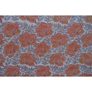 Tissu en coton tissé imprimé à la main motif floral, textile indien de Jaipur, imprimé à pois botaniques corail moutarde, traditionnel et léger - Product Image 4