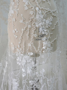 Especiales Nueva flor tridimensional Nail Bead Industria pesada Bordado Bead Lentejuelas Tela de encaje para vestidos de novia Niños - Product Image 5