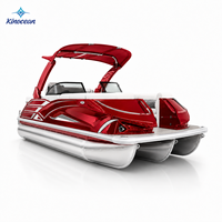 Bateau ponton en aluminium 12 places, design personnalisé, confortable, avec salon avant, arche sportive, écran, table, direction hydraulique, pour la pêche