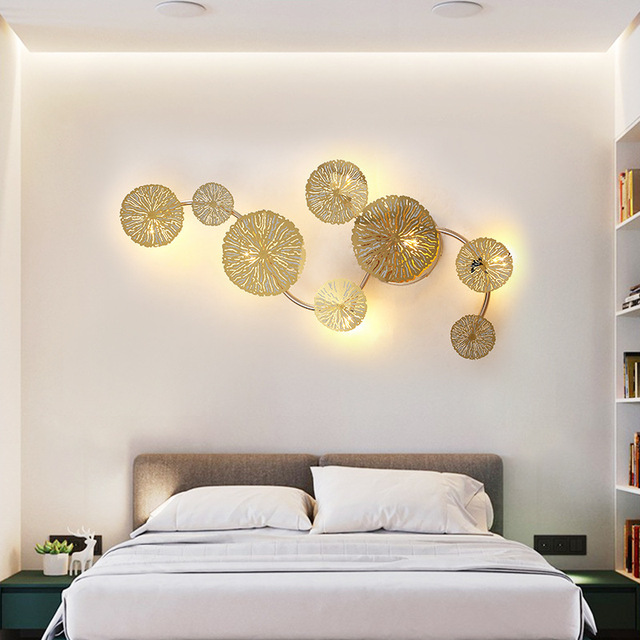 Modern Creative Lotus Leaf Decoration Light Hotel Porch Aisle Bedside Indoor Led Copper Wall Sconce Lamp