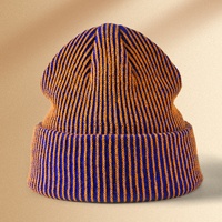 Bonnet en tricot acrylique personnalisé avec logo tissé, bord côtelé, rayé, unisexe, pour l'hiver, idéal pour les voyages