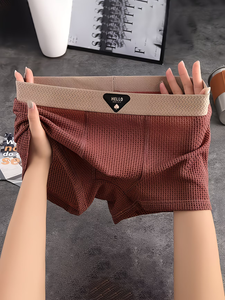 Calzoncillos bóxer de punto gofrado para <span class=keywords><strong>hombre</strong></span>, suaves, transpirables, de modal, con cintura elástica, entrepierna antibacteriana y estampado de letras. - Product Image 3