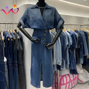 New Denim Lapel Pocket Button Fashion Casual Dress Woman Formal Dresses 2023 Cowboy Streetwear Summer Long Dresses for Women