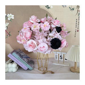Romantic Dreamy Artificial Flower Ball Centerpiece Mixed Pink Roses Crystal Stand Wedding Home <b>Decor</b> Handmade High Simulation - Product Image 2