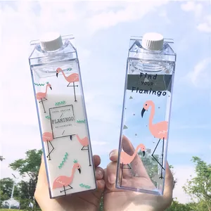 Popular Design 500ml Milk Box Shaped Bottle, Acrylic Milk Carton Water Bottle Crystal