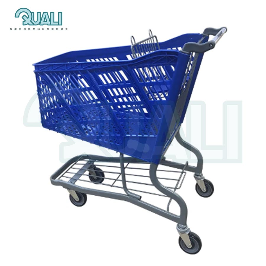 Carrito de compras de supermercado Quali, precio promocional, carrito de compras de plástico con asiento de bebé para uso en supermercado