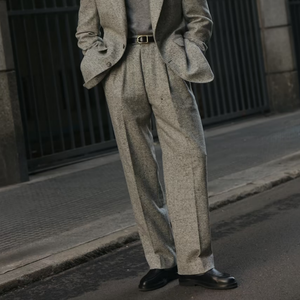 Costumes pour hommes, style italien, tissu en laine à chevrons 360g, tissu en flanelle VBC, pantalon large, veste à double boutonnage semi-canvas - Product Image 3