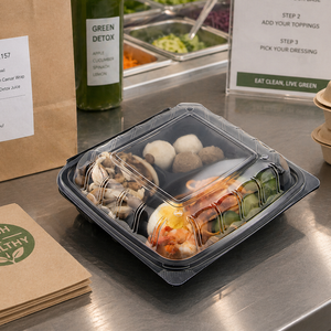 PP Plastic Disposable Blister Process 3 Compartment Lunch Boxes Black Custom Logo <b>Takeaway</b> Fast Food - Product Image 1