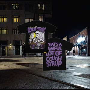 Camiseta de hombre de manga corta con cuello redondo, 100% algodón, de alta calidad, con estampado de personaje de Halloween COUGH SYRUP - Product Image 3