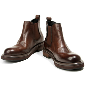 Bottes Chelsea pour hommes en cuir véritable, talon moyen, semelle épaisse, style britannique, bottines d'automne et d'hiver - Product Image 4