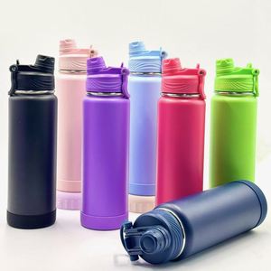 Custom logo 1L Leak-Proof Stainless Steel Sport Travel School 32oz 1000ml Insulated Water Bottle with 2-in-1 Straw and Spout Lid - Product Image 2