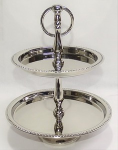 Soporte Redondo de Dos Niveles para Pasteles, de Acero Inoxidable Plateado, Ecológico, para Exhibición de Postres en Bodas y Fiestas - Product Image 2