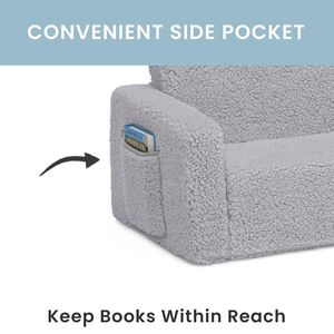 공장에서 만든 회색 어린이 플립 아웃 플러시 셰르파 아기 소파 <span class=keywords><strong>2</strong></span> in 1 어린이를위한 안락 의자 컨버터블 폼 소파 - Product Image 3
