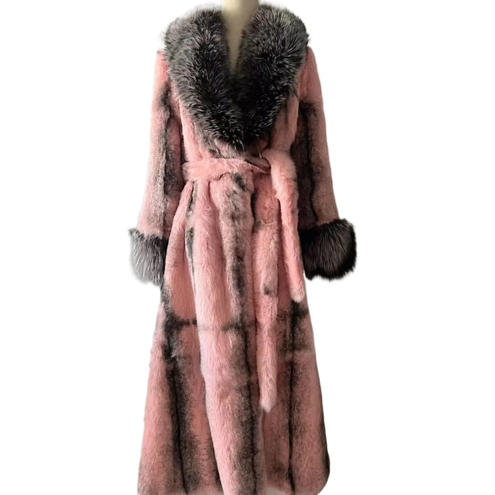 OFTBUY Women Luxury Rex Rabbit Fur Coat - Extra Long & Warm