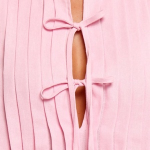 Vestido de Lino Casual de Verano 2025, Nuevo, con Lazos Delanteros, Plisado, Mini Vestido de Playa - Product Image 6