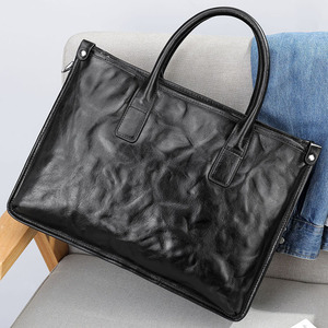 Sac de voyage noir pour <span class=keywords><strong>avocat</strong></span>, sac fourre-tout en cuir, sac à bandoulière pour ordinateur portable 14 pouces, sacoche d'affaires en cuir pour homme - Product Image 1