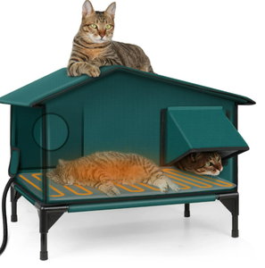بيت قطط خارجي مقاوم للعوامل الجوية - تصميم معزول ومقاوم للماء مع وسادة تدفئة للقطط الضالة - Product Image 1