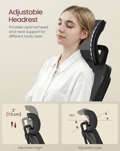 Chaise de bureau ergonomique en maille VASAGLEA avec support lombaire réglable, appui-tête, fonction d'inclinaison 90-105°, siège large et accoudoirs relevables - Product Image 6