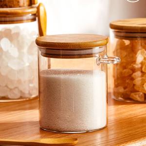 Bocaux en verre borosilicate transparent de plusieurs tailles avec cuillère en bois et couvercle hermétique en bambou et silicone pour fruits secs - Product Image 2