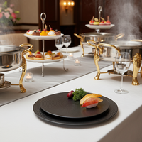 Assiettes à dîner en mélamine noire de style nordique sur mesure de haute qualité, plateaux ronds et couvre-couverts adaptés aux restaurants