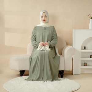 Của phụ nữ khiêm tốn kaftans abaya Macaron màu áo thun ăn mặc Vai Nút Dubai Áo cộng với kích thước chống tĩnh cho người Hồi giáo - Product Image 6