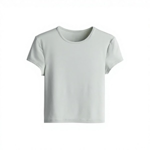 T-shirt en éponge à manches courtes pour femmes à la mode d'été décontracté couleur unie coupe ajustée écologique tricoté finition lavée imprimé - Product Image 1