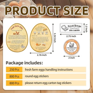 Lot d'autocollants pour œufs frais de la ferme, comprenant 250 cartes d'instructions, 800 autocollants ronds non lavés pour cartons d'œufs fraîchement coulés - Product Image 2